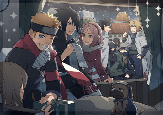 <img src="naruto-christmas.jpg" alt="Naruto and his friends celebrating Christmas, gathered around a decorated tree, wearing festive outfits and exchanging gifts in a joyful holiday scene.">