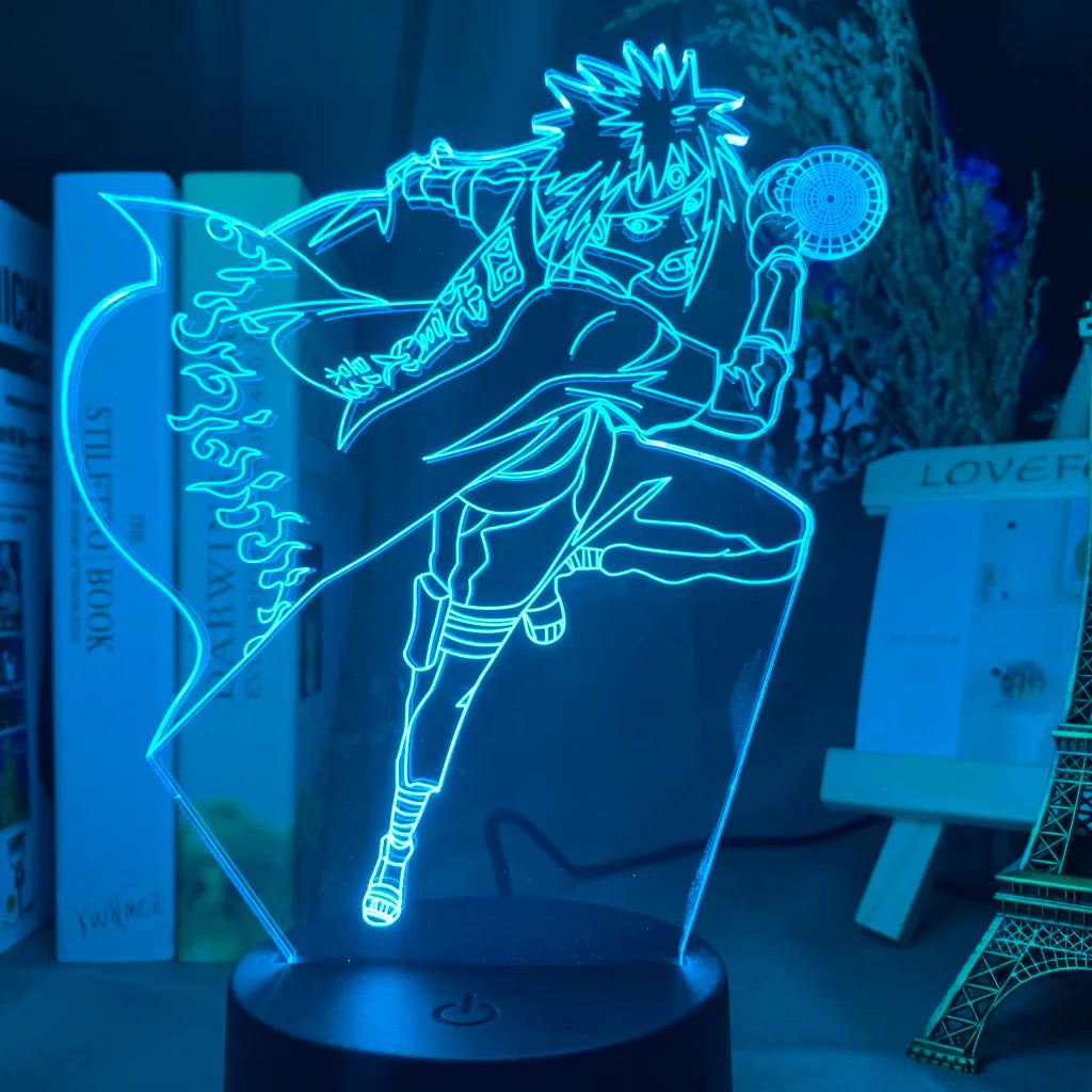 <img src="nightlight-minato-rasengan.jpg" alt="LED lamp featuring Minato from Naruto, showcasing his Rasengan and kunai stance. Perfect anime decor for Naruto fans, with glowing yellow LED light bringing the character to life. Ideal gift for anime lovers and collectors.>