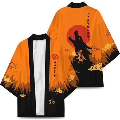 <img src="size-kyubi-naruto-kimono.jpg" alt="Kyubi Inspired Kimono featuring a striking orange and black design with a silhouette of the Nine-Tails (Kyubi) under a red sun, Uzumaki clan symbol, and cloud motifs. Perfect for Naruto cosplay, anime fans, or collectors, this lightweight and stylish kimono captures the essence of Naruto Uzumaki's connection to the Kyubi. High-quality material ensures comfort and durability, ideal for conventions, casual wear, or cosplay photoshoots.">