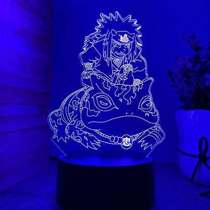 <img src="nightlight-jiraya-gamabunta.jpg" alt="Naruto LED night light featuring Jiraiya and Gamabunta from Naruto Shippuden. This premium anime lamp glows in a warm yellow hue, showcasing Jiraiya, the legendary Sannin, riding his iconic toad summon, Gamabunta. Perfect for Naruto fans, this decorative light brings ambiance and character to any room. Ideal as a Naruto collectible or anime gift.">