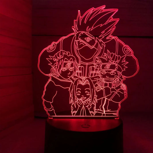 <img src="nightlight-Team-7-sakura-sasuke-naruto-kakashi.jpg" alt="LED lamp featuring Team 7 from Naruto, showcasing Naruto Uzumaki, Kakashi Hatake, Sakura Haruno, and Sasuke Uchiha in their iconic anime look. This Naruto Shippuden 3D night light captures the spirit of the legendary Team 7, making it perfect for Naruto anime fans and collectors. Ideal as Naruto merchandise for anime-themed room decor, this Team 7 LED lamp adds a unique, illuminated touch to any fan's collection.">