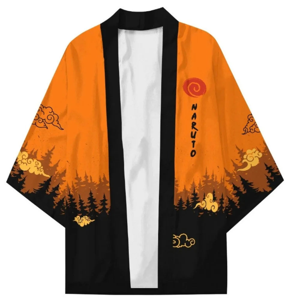 <img src="size-kyubi-naruto-kimono.jpg" alt="Kyubi Inspired Kimono featuring a striking orange and black design with a silhouette of the Nine-Tails (Kyubi) under a red sun, Uzumaki clan symbol, and cloud motifs. Perfect for Naruto cosplay, anime fans, or collectors, this lightweight and stylish kimono captures the essence of Naruto Uzumaki's connection to the Kyubi. High-quality material ensures comfort and durability, ideal for conventions, casual wear, or cosplay photoshoots.">