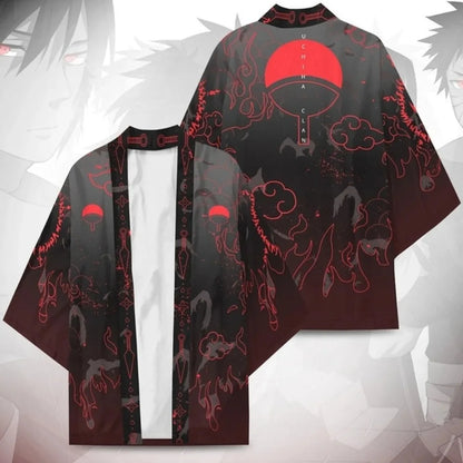 <img src="uchiha-clan-kimono.jpg" alt="Naruto Uchiha Clan black kimono featuring the iconic red and white Uchiha crest symbol on the back, perfect for anime fans and cosplay enthusiasts. High-quality fabric kimono inspired by the Uchiha clan's traditional outfit, with detailed red emblems on the sleeves, ideal for Naruto-themed costumes or casual wear.">